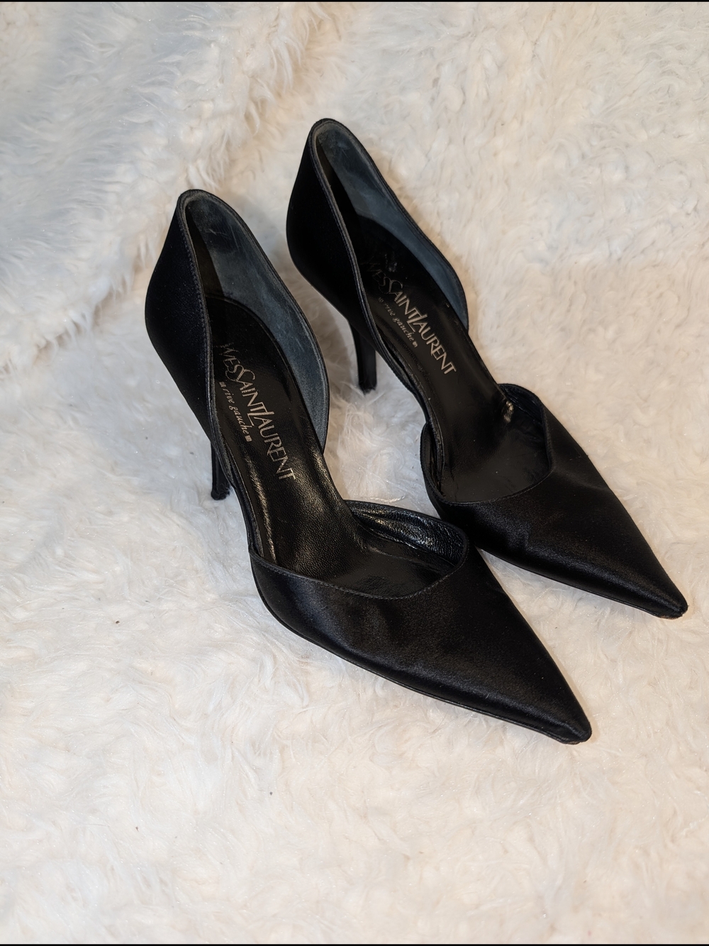 Yves Saint Laurent Black Satin Pointed Toe Stiletto Pumps